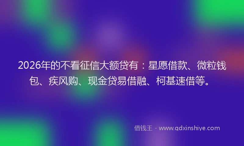 2026年的不看征信大额贷有：星愿借款、微粒钱包、疾风购、现金贷易借融、柯基速借等。
