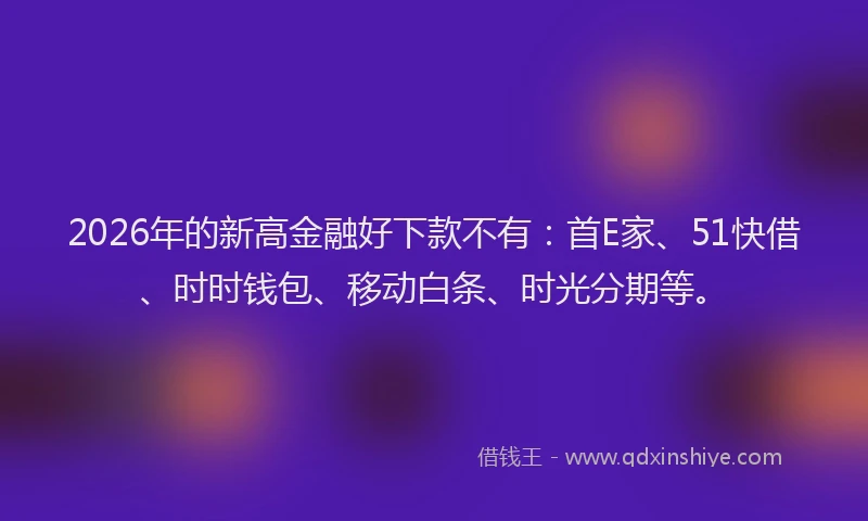 2026年的新高金融好下款不有：首E家、51快借、时时钱包、移动白条、时光分期等。