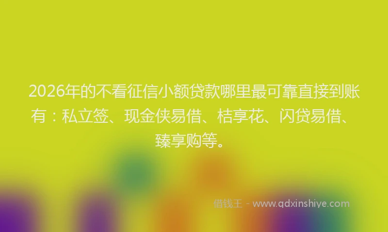 2026年的不看征信小额贷款哪里最可靠直接到账有：私立签、现金侠易借、桔享花、闪贷易借、臻享购等。