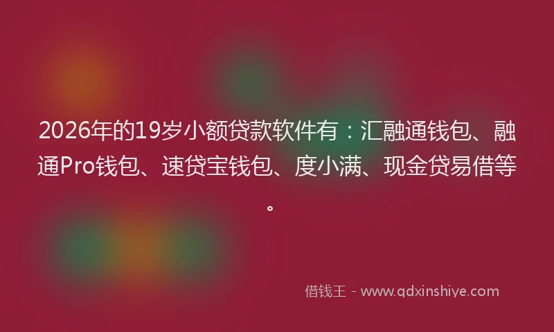 2026年的19岁小额贷款软件有:汇融通钱包、融通Pro钱包、速贷宝钱包、度小满、现金贷易借等。