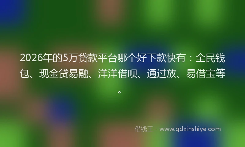 2026年的5万贷款平台哪个好下款快有：全民钱包、现金贷易融、洋洋借呗、通过放、易借宝等。
