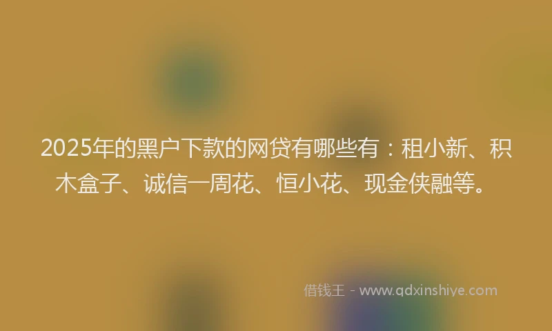 2025年的黑户下款的网贷有哪些有：租小新、积木盒子、诚信一周花、恒小花、现金侠融等。