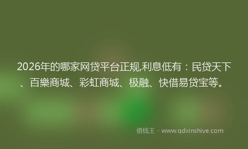2026年的哪家网贷平台正规,利息低有:民贷天下、百樂商城、彩虹商城、极融、快借易贷宝等。
