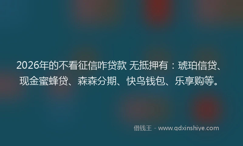 2026年的不看征信咋贷款 无抵押有：琥珀信贷、现金蜜蜂贷、森森分期、快鸟钱包、乐享购等。