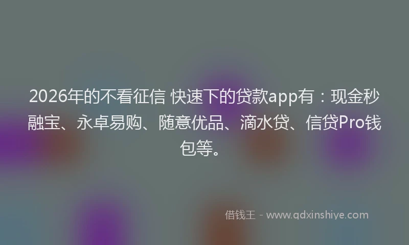 2026年的不看征信 快速下的贷款app有:现金秒融宝、永卓易购、随意优品、滴水贷、信贷Pro钱包等。