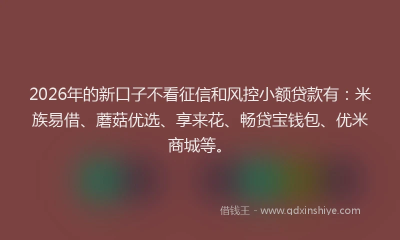 2026年的新口子不看征信和风控小额贷款有：米族易借、蘑菇优选、享来花、畅贷宝钱包、优米商城等。