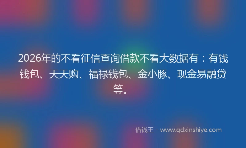 2026年的不看征信查询借款不看大数据有:有钱钱包、天天购、福禄钱包、金小豚、现金易融贷等。