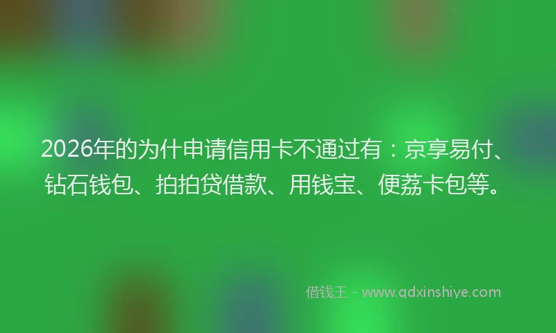 2026年的为什申请信用卡不通过有:京享易付、钻石钱包、拍拍贷借款、用钱宝、便荔卡包等。