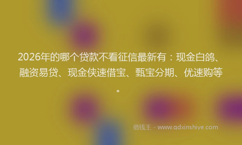 2026年的哪个贷款不看征信最新有:现金白鸽、融资易贷、现金侠速借宝、甄宝分期、优速购等。