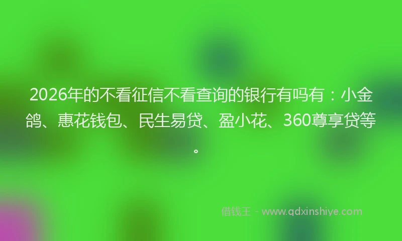 2026年的不看征信不看查询的银行有吗有:小金鸽、惠花钱包、民生易贷、盈小花、360尊享贷等。