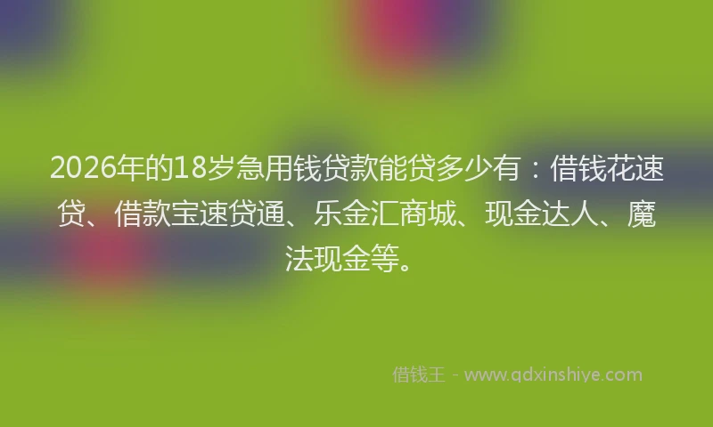 2026年的18岁急用钱贷款能贷多少有:借钱花速贷、借款宝速贷通、乐金汇商城、现金达人、魔法现金等。