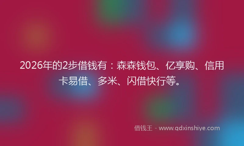 2026年的2步借钱有：森森钱包、亿享购、信用卡易借、多米、闪借快行等。