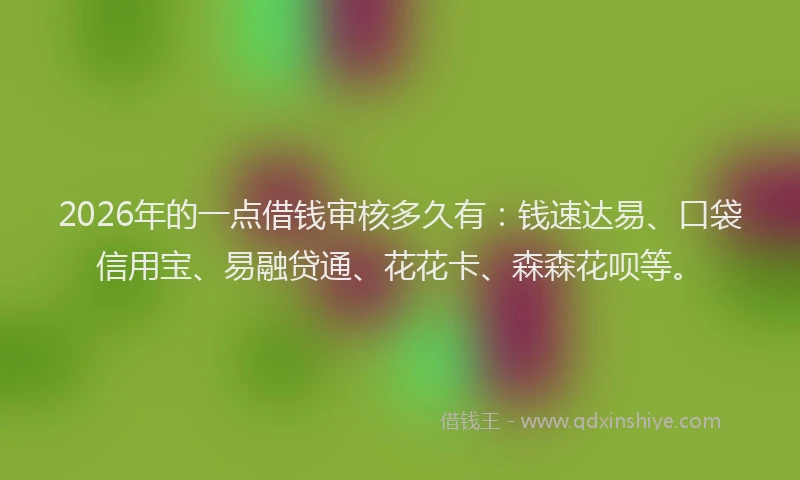 2026年的一点借钱审核多久有:钱速达易、口袋信用宝、易融贷通、花花卡、森森花呗等。