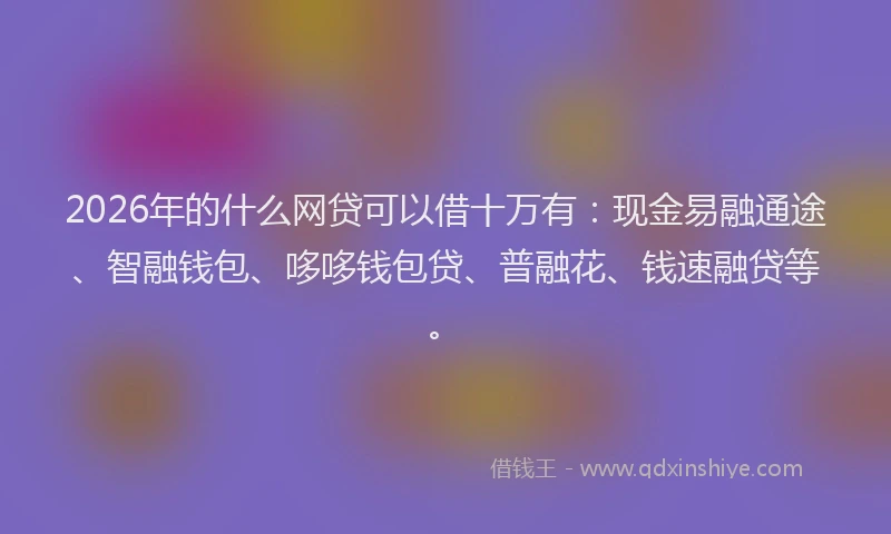 2026年的什么网贷可以借十万有：现金易融通途、智融钱包、哆哆钱包贷、普融花、钱速融贷等。