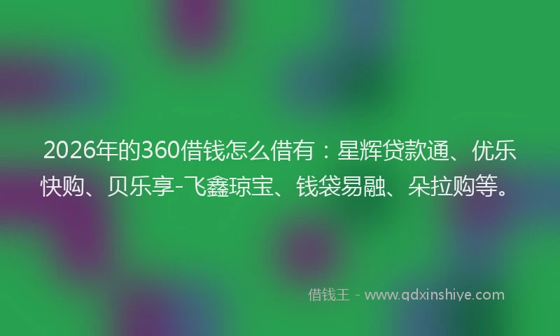 2026年的360借钱怎么借有：星辉贷款通、优乐快购、贝乐享-飞鑫琼宝、钱袋易融、朵拉购等。
