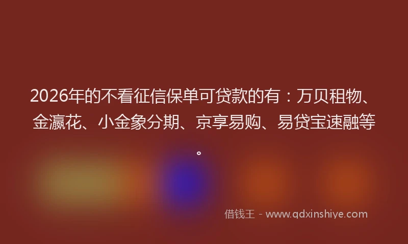 2026年的不看征信保单可贷款的有:万贝租物、金瀛花、小金象分期、京享易购、易贷宝速融等。