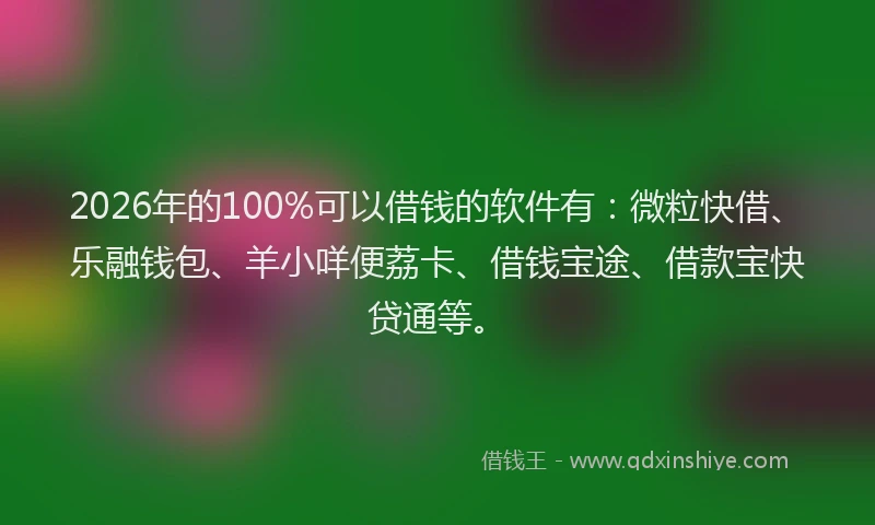 2026年的100%可以借钱的软件有：微粒快借、乐融钱包、羊小咩便荔卡、借钱宝途、借款宝快贷通等。
