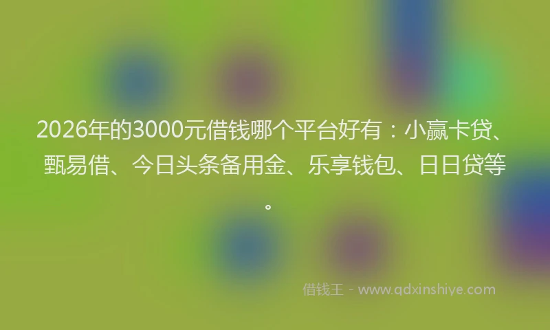2026年的3000元借钱哪个平台好有：小赢卡贷、甄易借、今日头条备用金、乐享钱包、日日贷等。