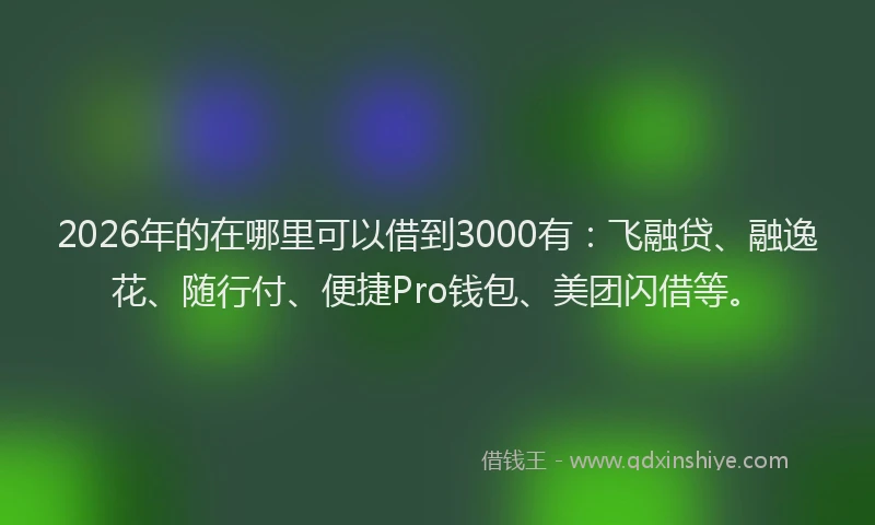 2026年的在哪里可以借到3000有:飞融贷、融逸花、随行付、便捷Pro钱包、美团闪借等。