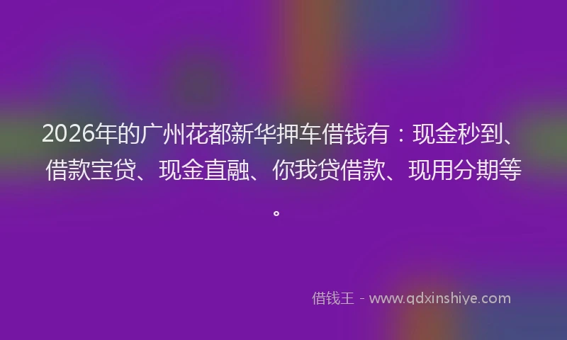 2026年的广州花都新华押车借钱有:现金秒到、借款宝贷、现金直融、你我贷借款、现用分期等。