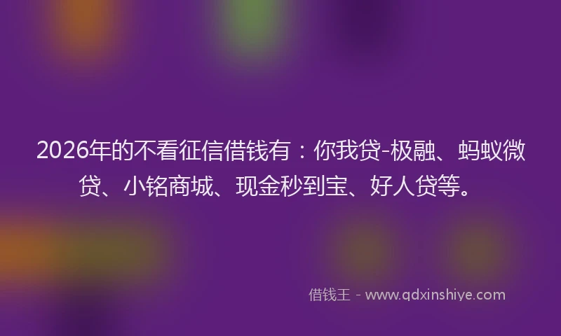 2026年的不看征信借钱有：你我贷-极融、蚂蚁微贷、小铭商城、现金秒到宝、好人贷等。