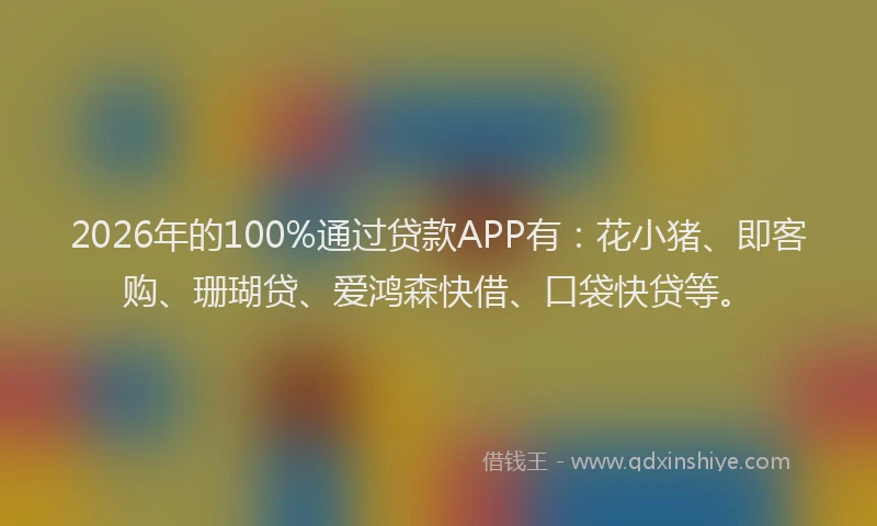 2026年的100%通过贷款APP有:花小猪、即客购、珊瑚贷、爱鸿森快借、口袋快贷等。