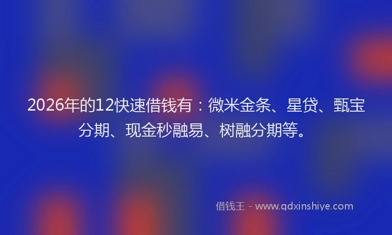 2026年的12快速借钱有：微米金条、星贷、甄宝分期、现金秒融易、树融分期等。
