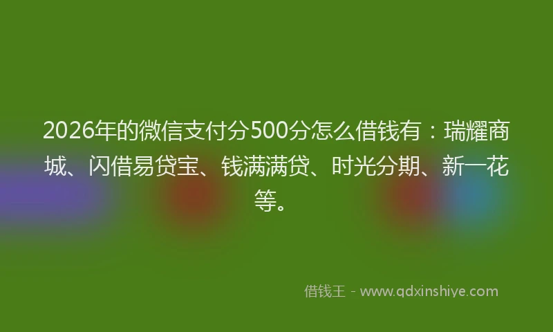 2026年的微信支付分500分怎么借钱有：瑞耀商城、闪借易贷宝、钱满满贷、时光分期、新一花等。