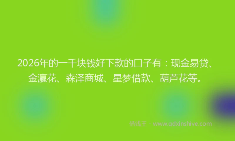 2026年的一千块钱好下款的口子有:现金易贷、金瀛花、森泽商城、星梦借款、葫芦花等。