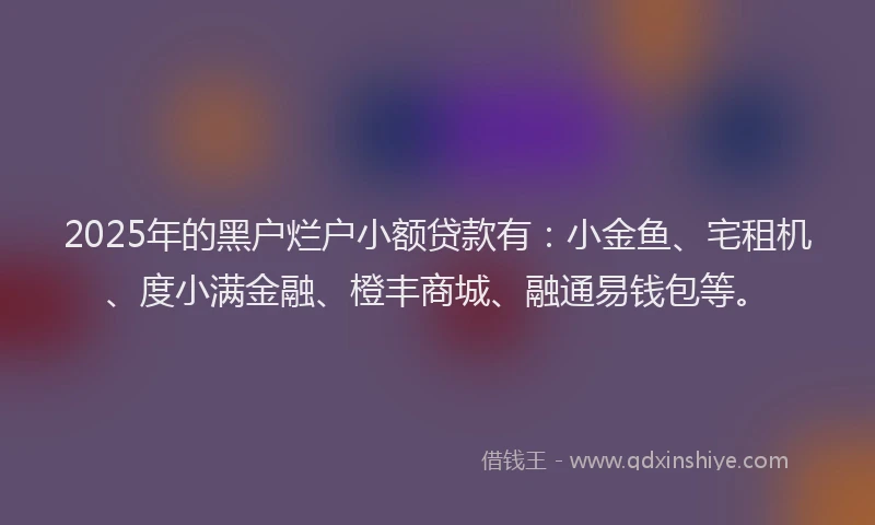 2025年的黑户烂户小额贷款有:小金鱼、宅租机、度小满金融、橙丰商城、融通易钱包等。