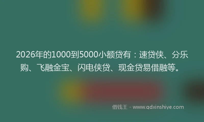 2026年的1000到5000小额贷有：速贷侠、分乐购、飞融金宝、闪电侠贷、现金贷易借融等。