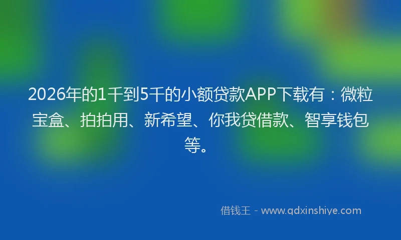 2026年的1千到5千的小额贷款APP下载有：微粒宝盒、拍拍用、新希望、你我贷借款、智享钱包等。