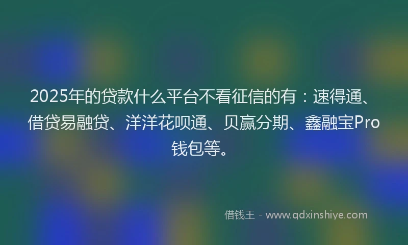 2025年的贷款什么平台不看征信的有：速得通、借贷易融贷、洋洋花呗通、贝赢分期、鑫融宝Pro钱包等。