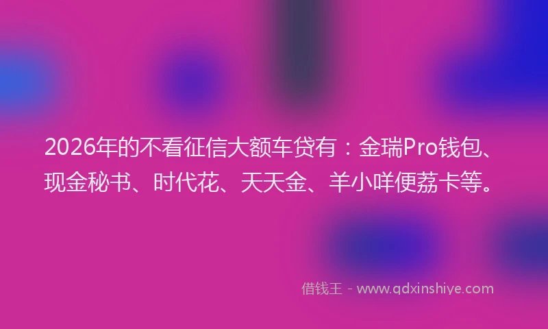 2026年的不看征信大额车贷有：金瑞Pro钱包、现金秘书、时代花、天天金、羊小咩便荔卡等。