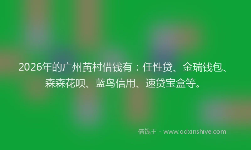 2026年的广州黄村借钱有:任性贷、金瑞钱包、森森花呗、蓝鸟信用、速贷宝盒等。