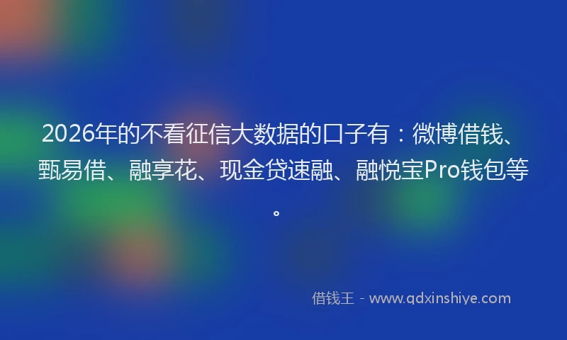 2026年的不看征信大数据的口子有：微博借钱、甄易借、融享花、现金贷速融、融悦宝Pro钱包等。