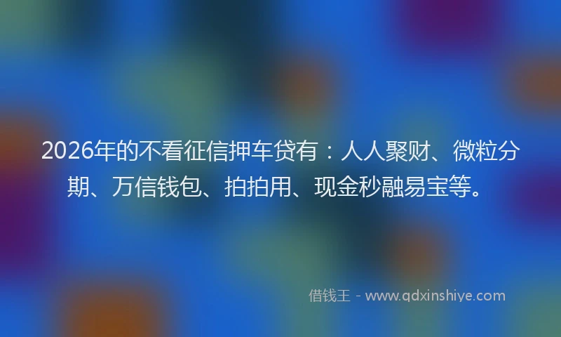 2026年的不看征信押车贷有:人人聚财、微粒分期、万信钱包、拍拍用、现金秒融易宝等。