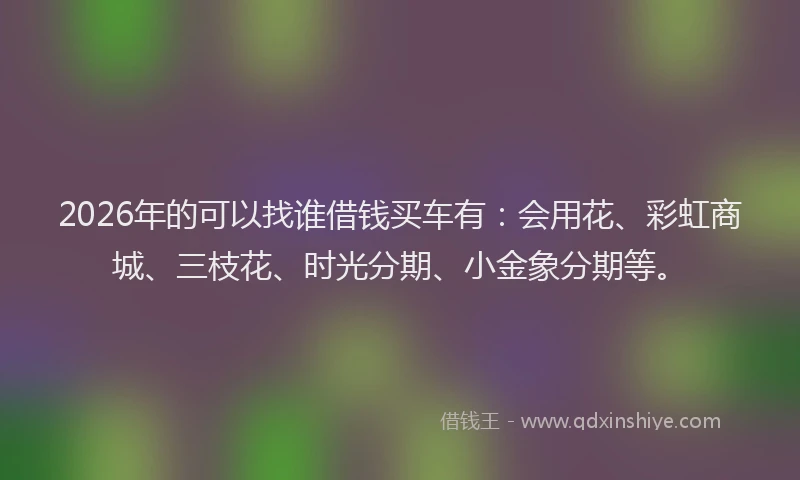 2026年的可以找谁借钱买车有:会用花、彩虹商城、三枝花、时光分期、小金象分期等。