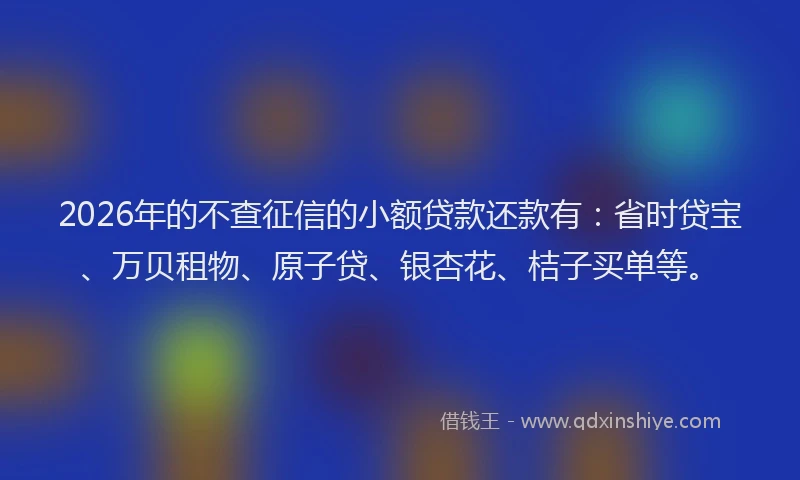 2026年的不查征信的小额贷款还款有:省时贷宝、万贝租物、原子贷、银杏花、桔子买单等。