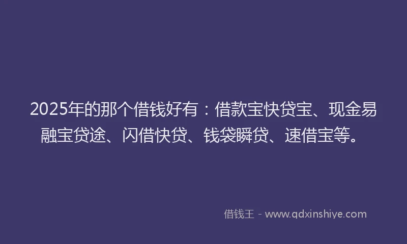 2025年的那个借钱好有:借款宝快贷宝、现金易融宝贷途、闪借快贷、钱袋瞬贷、速借宝等。