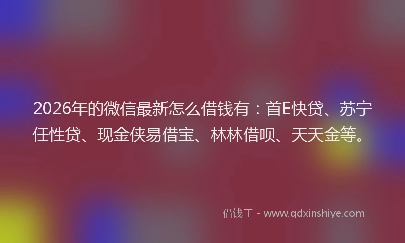 2026年的微信最新怎么借钱有：首E快贷、苏宁任性贷、现金侠易借宝、林林借呗、天天金等。