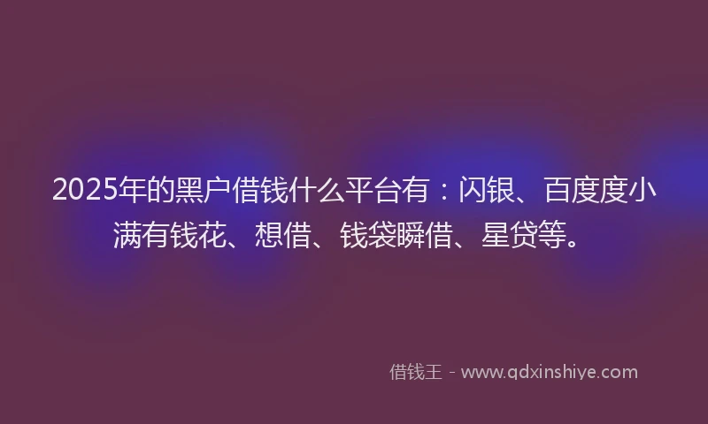 2025年的黑户借钱什么平台有：闪银、百度度小满有钱花、想借、钱袋瞬借、星贷等。