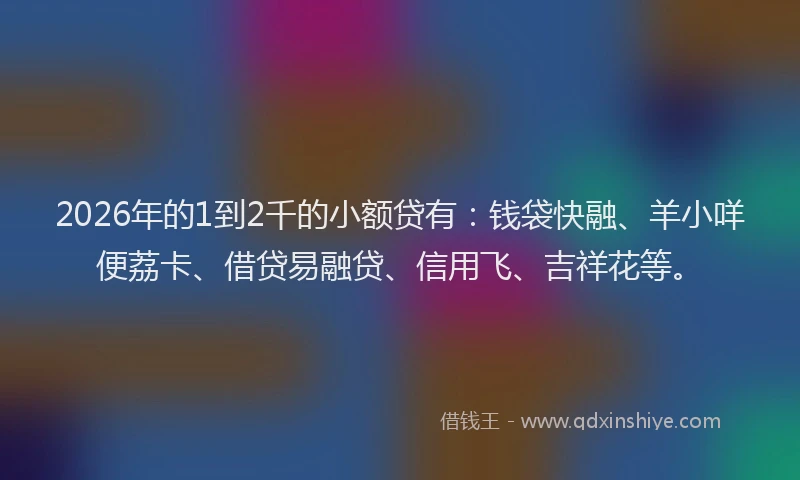 2026年的1到2千的小额贷有:钱袋快融、羊小咩便荔卡、借贷易融贷、信用飞、吉祥花等。