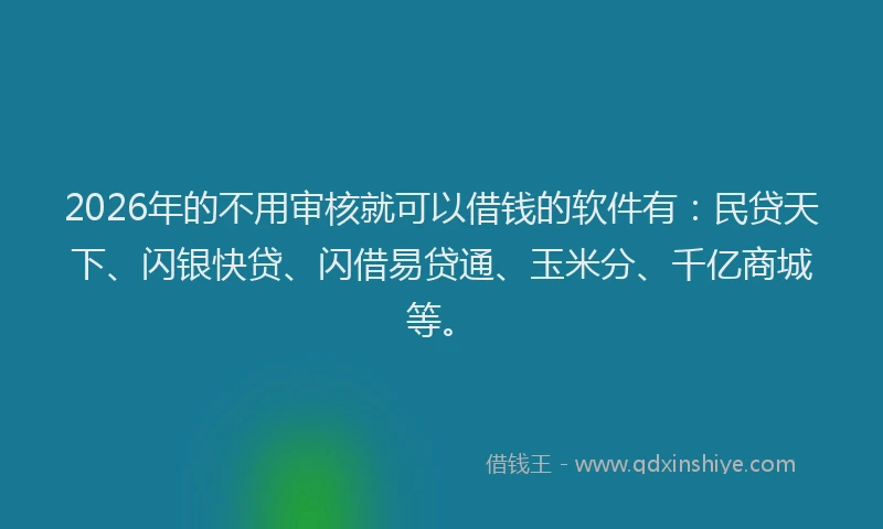 2026年的不用审核就可以借钱的软件有:民贷天下、闪银快贷、闪借易贷通、玉米分、千亿商城等。