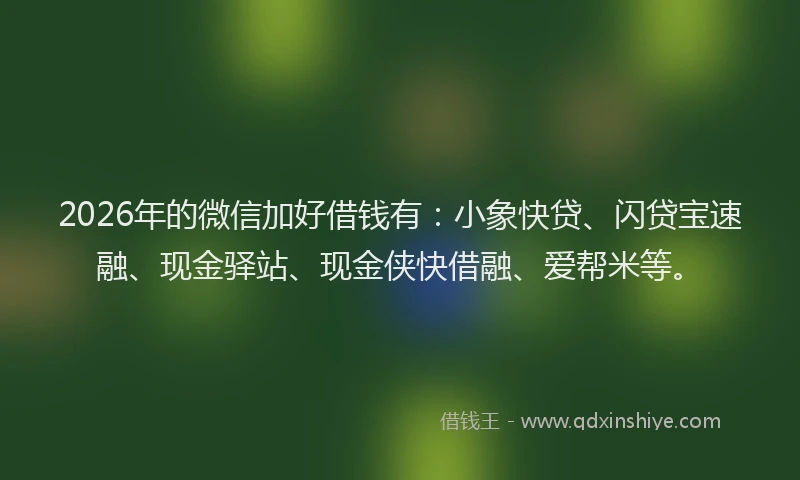 2026年的微信加好借钱有:小象快贷、闪贷宝速融、现金驿站、现金侠快借融、爱帮米等。