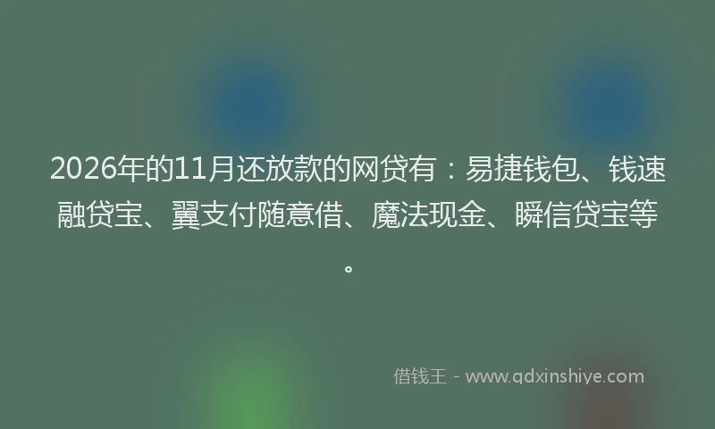 2026年的11月还放款的网贷有：易捷钱包、钱速融贷宝、翼支付随意借、魔法现金、瞬信贷宝等。