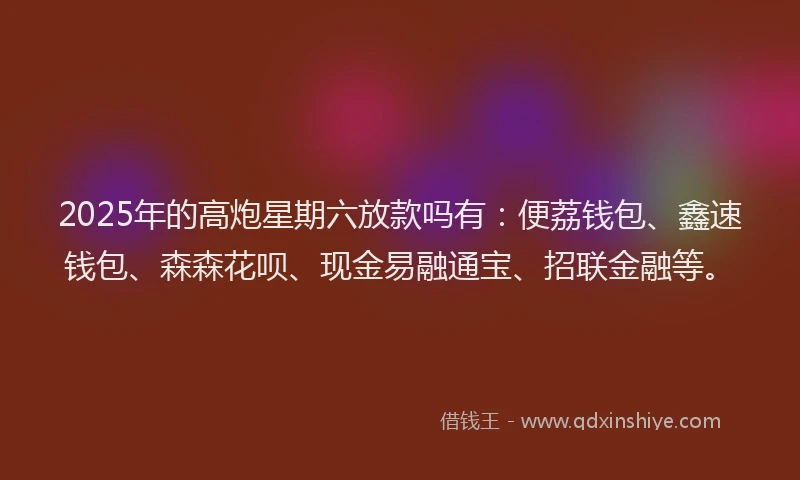 2025年的高炮星期六放款吗有:便荔钱包、鑫速钱包、森森花呗、现金易融通宝、招联金融等。