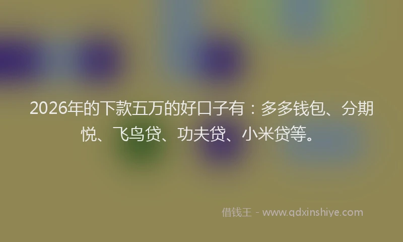 2026年的下款五万的好口子有：多多钱包、分期悦、飞鸟贷、功夫贷、小米贷等。