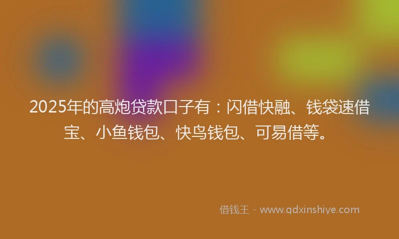 2025年的高炮贷款口子有:闪借快融、钱袋速借宝、小鱼钱包、快鸟钱包、可易借等。