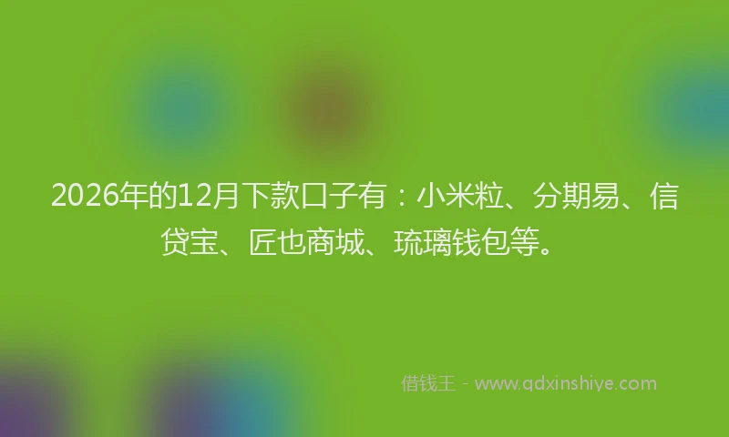 2026年的12月下款口子有:小米粒、分期易、信贷宝、匠也商城、琉璃钱包等。